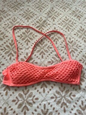 No Boundaries Coral Pink Crochet Bandeau Bikini Top